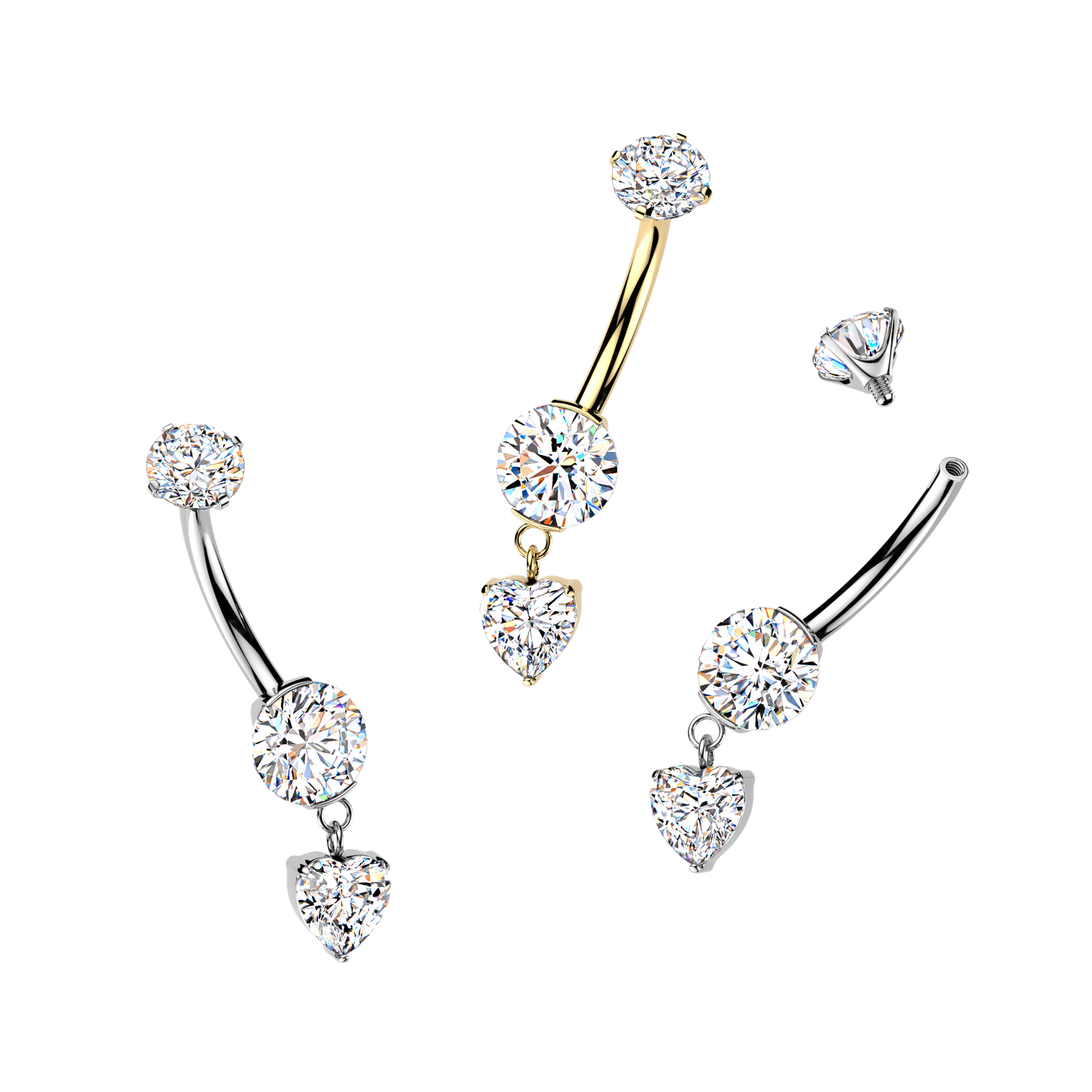 Premium G23 Titanium Claw-Set Heart Navel Dangle 14g