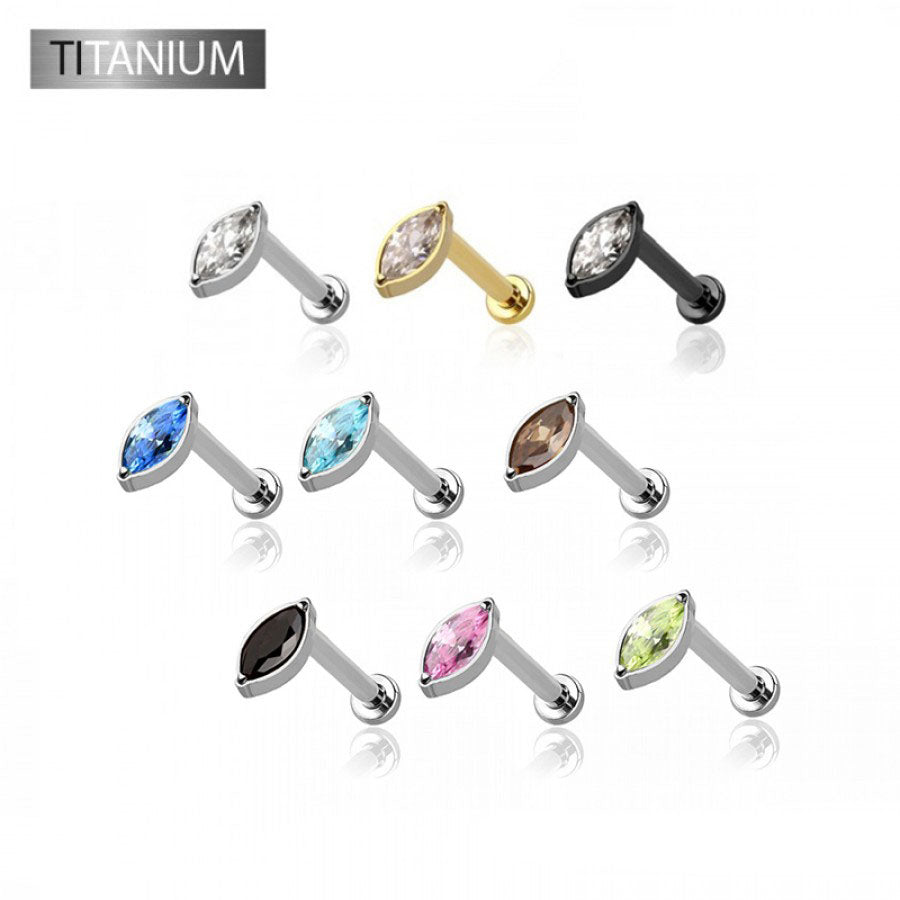 Premium G23 Titanium Marquise Offset Threadless Flat Back