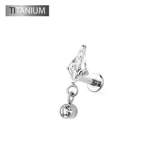 Premium G23 Titanium Rhombus Bezel-Set Dangle Threadless Flat Back