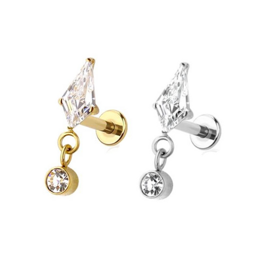 Premium G23 Titanium Luxe Rhombus Bezel-Set Threadless Dangle Flat Back 18g