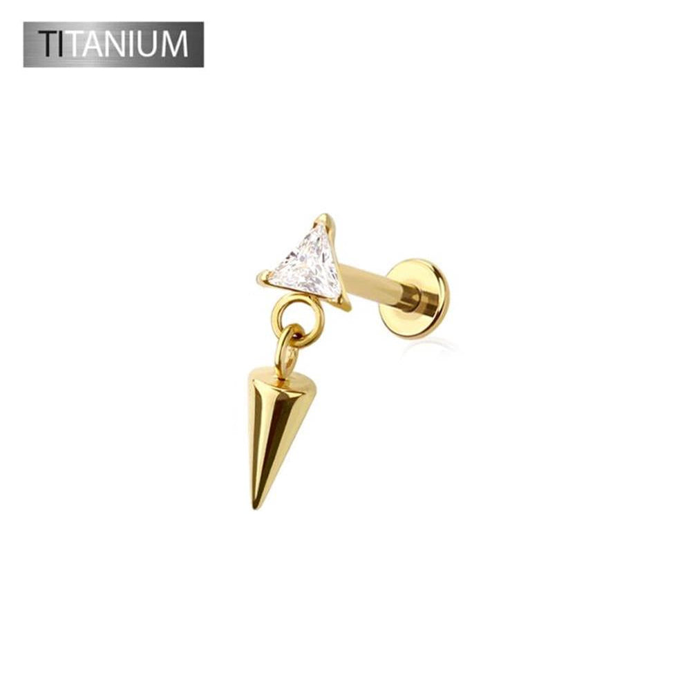 Premium G23 Titanium Triangle + Spike Cone Dangle Threadless Flat Back