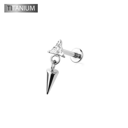 Premium G23 Titanium Triangle + Spike Cone Dangle Threadless Flat Back