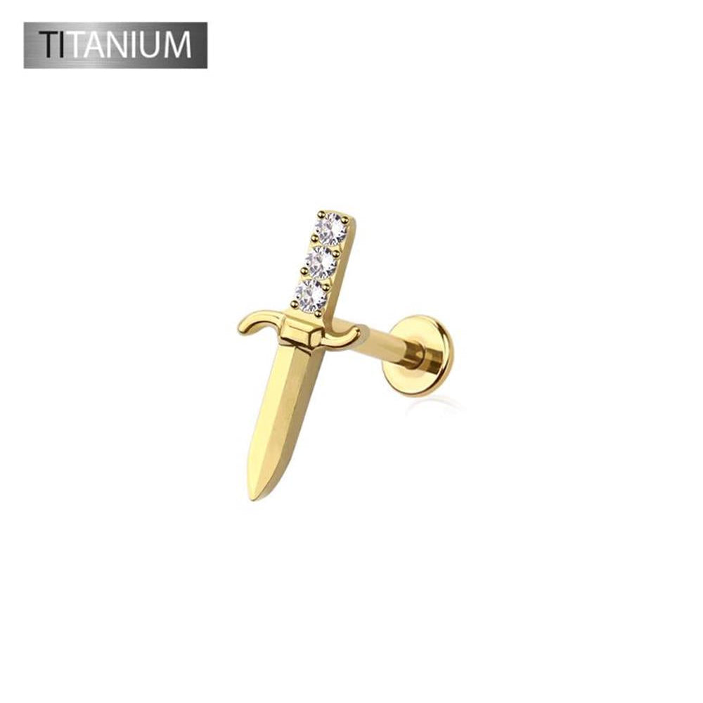 Premium G23 Titanium Tri‑Stone Dagger Threadless Flat Back