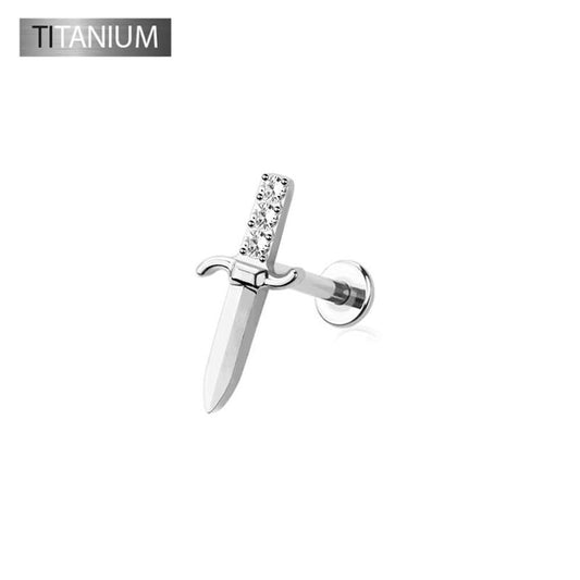 Premium G23 Titanium Tri‑Stone Dagger Threadless Flat Back
