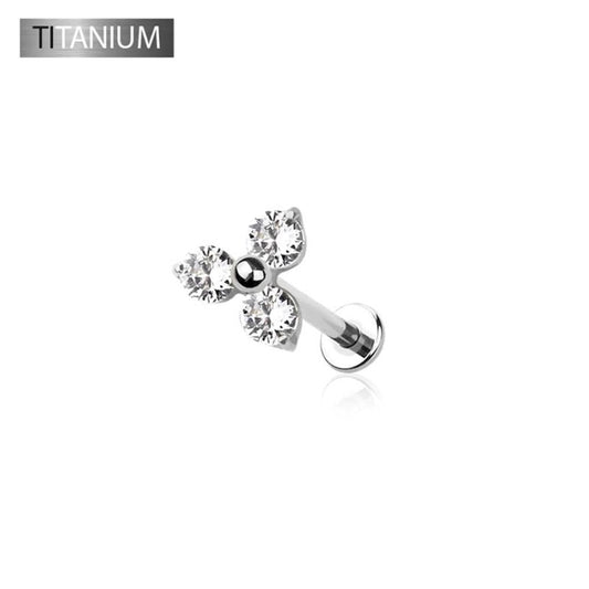Premium G23 Titanium Claw-Set Tri-Petal Flower Threadless Flat Back 18g