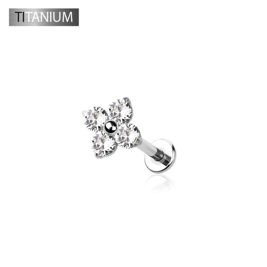 Premium G23 Titanium Claw-Set Four-Petal Flower Threadless Flat Back