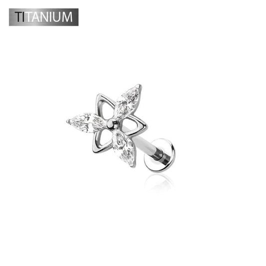 Premium G23 Titanium Floral‑Marquise Cluster Threadless Flat Back