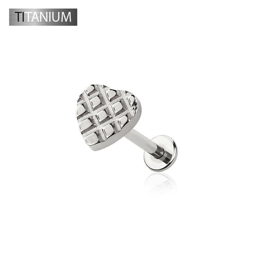 Premium G23 Titanium Textured Heart Fancy Threadless Flat Back
