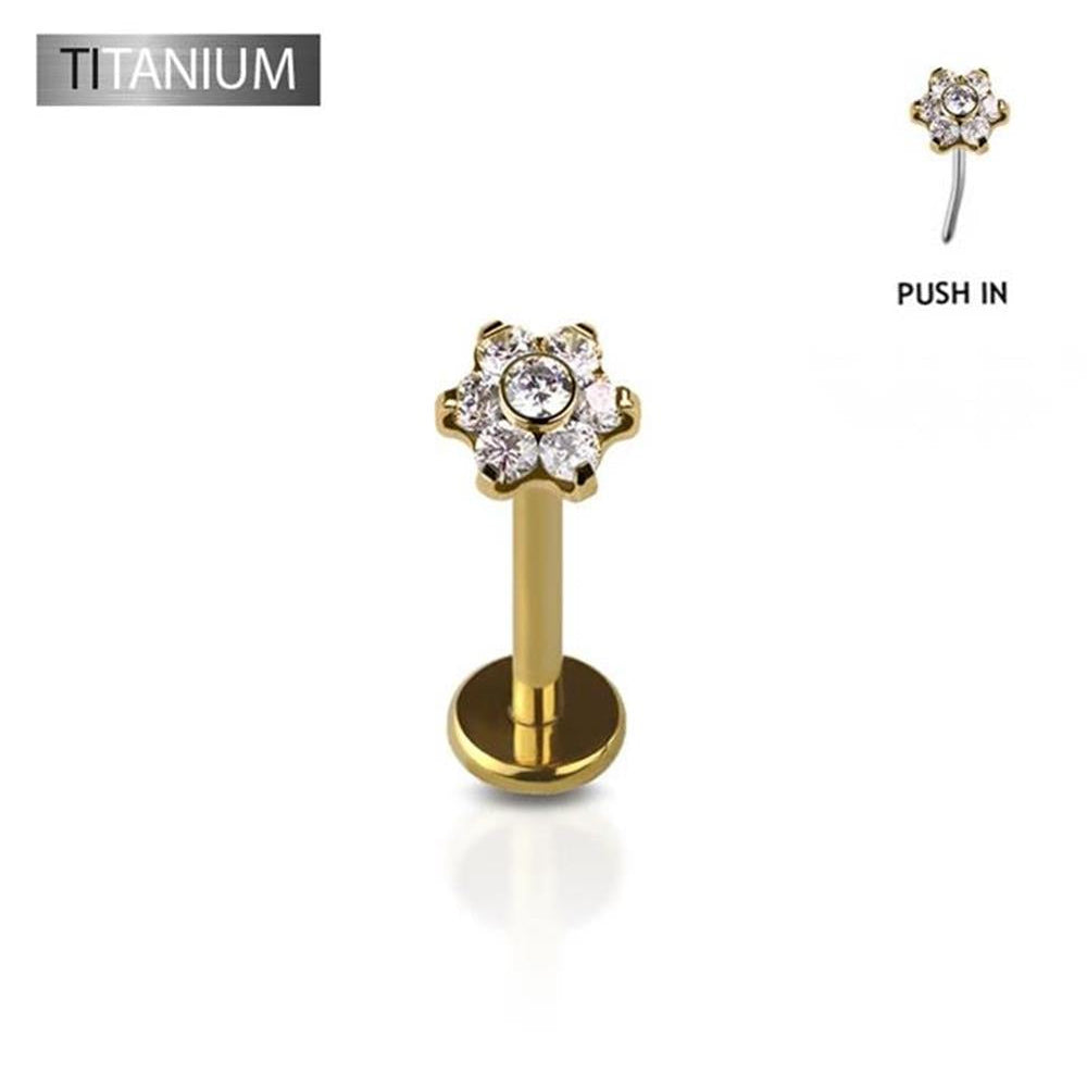 Premium G23 Titanium Claw-Set Flower Crystal Threadless Flat Back