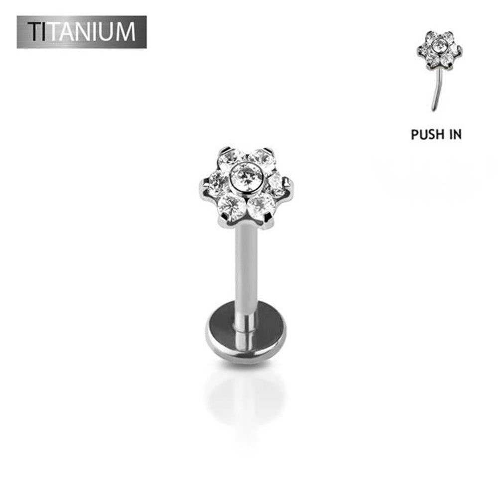 Premium G23 Titanium Claw-Set Flower Crystal Threadless Flat Back