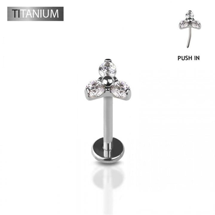 Premium G23 Titanium Claw-Set Tri-Petal Flower Threadless Flat Back 16g