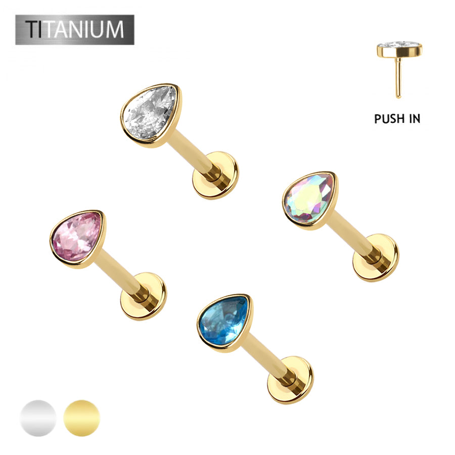 Premium G23 Titanium Teardrop Threadless Flat Back