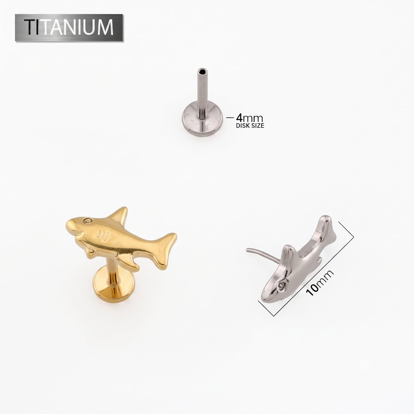 Premium G23 Titanium Shark Threadless Flat Back 18g