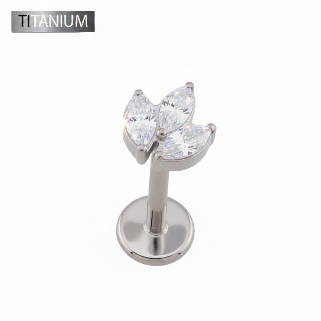 Premium G23 Titanium Marquise Trio Threadless Flat Back