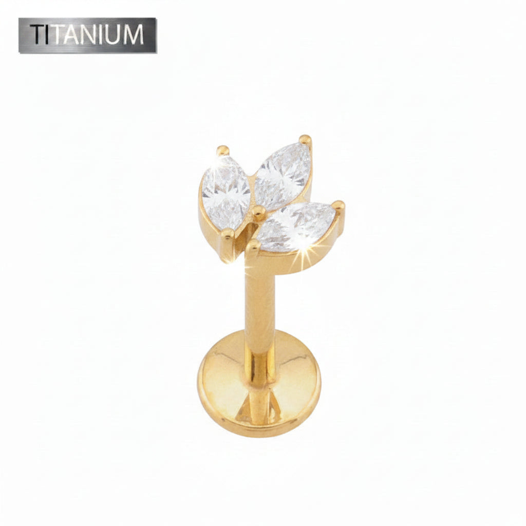 Premium G23 Titanium Marquise Trio Threadless Flat Back