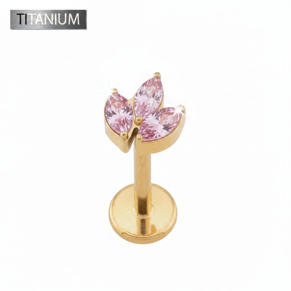 Premium G23 Titanium Marquise Trio Threadless Flat Back