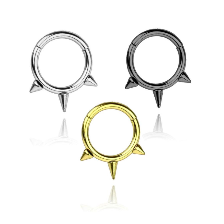 Premium Surgical Steel Triple Mini Spike Hinged Segment Ring 16g