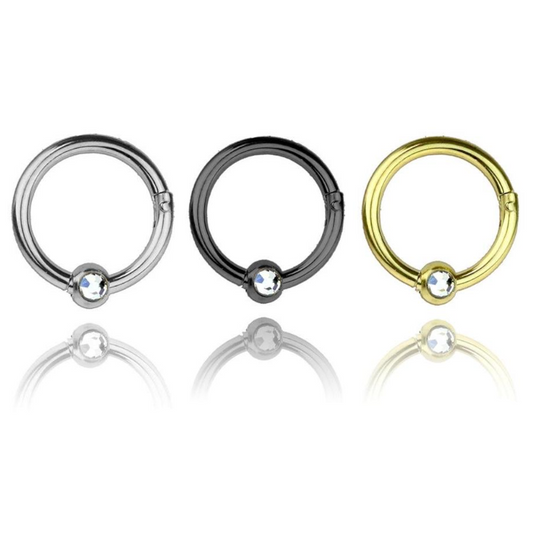 Premium Surgical Steel Bezel-Set Crystal Faux CBR Hinged Segment Ring 16g
