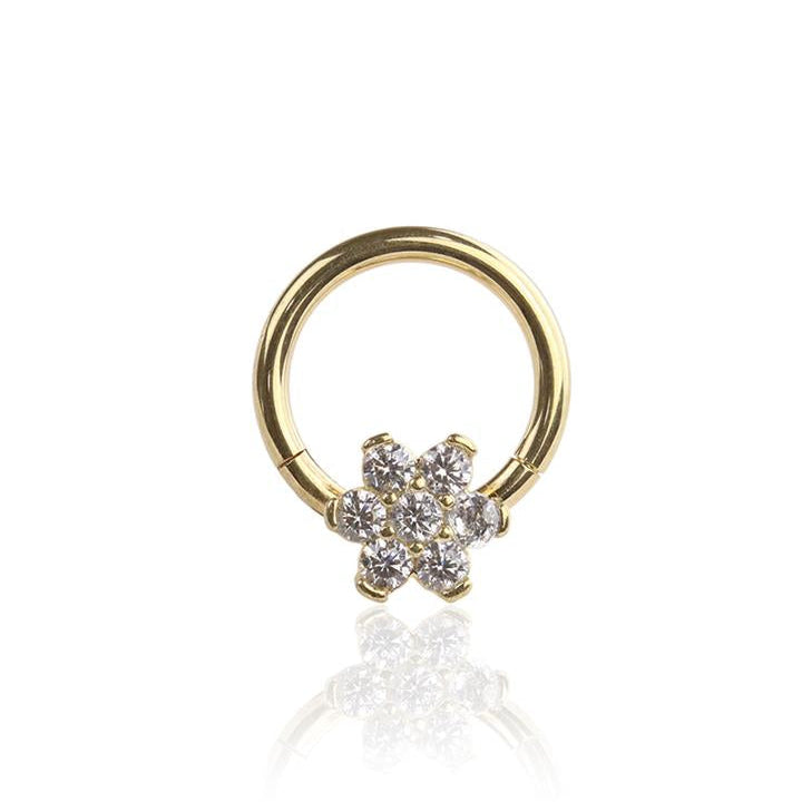 Claw-Set Crystal 6-Petal Flower Hinged Segment Ring 16g