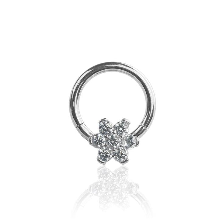 Claw-Set Crystal 6-Petal Flower Hinged Segment Ring 16g