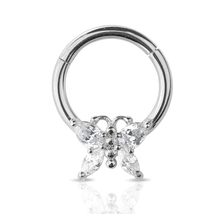Claw-Set Crystal Butterfly Segment Ring 16g