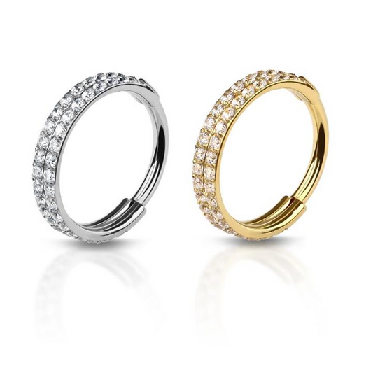 Premium Surgical Steel Double Row Pavé Crystal Hinged Segment Ring 16g