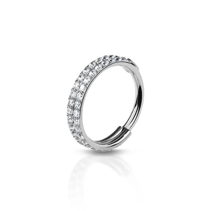 Premium Surgical Steel Double Row Pavé Crystal Hinged Segment Ring 16g