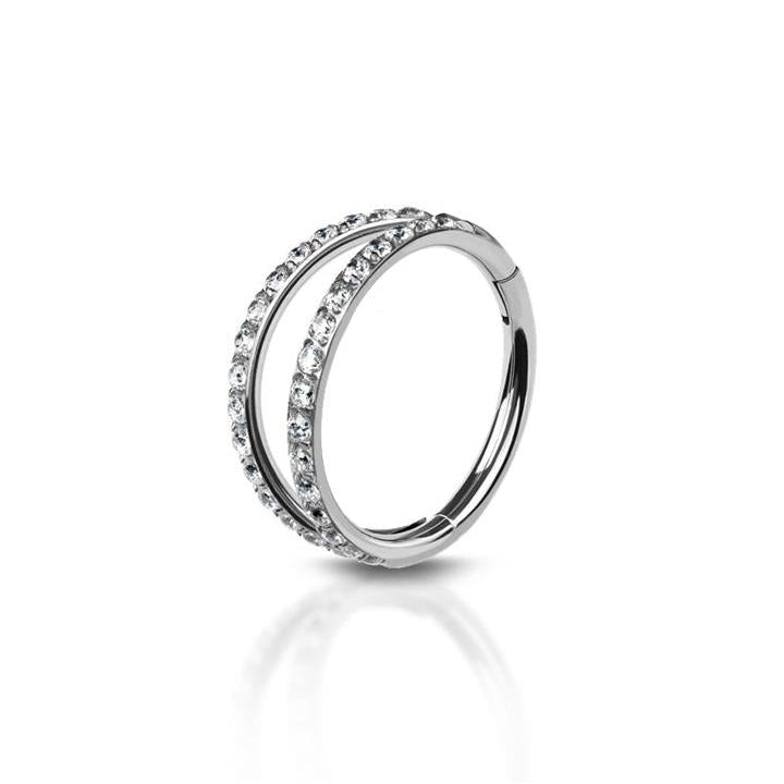 Premium Surgical Steel Split Double Hoop Pavé Crystal Hinged Segment Ring 16g