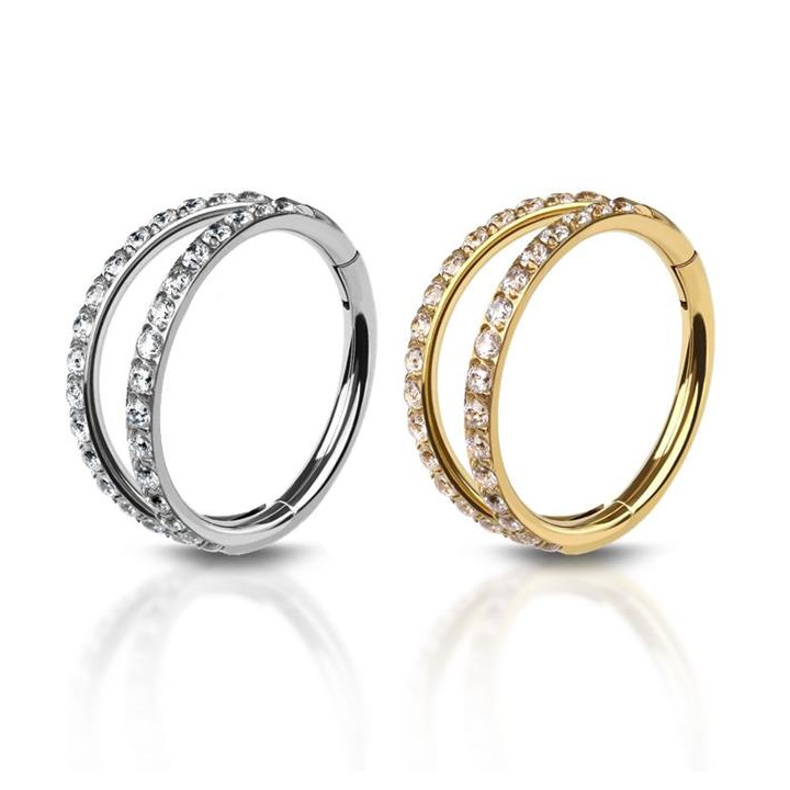 Premium Surgical Steel Split Double Hoop Pavé Crystal Hinged Segment Ring 16g