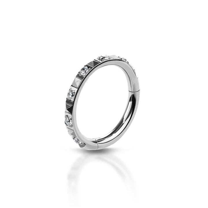 Premium Surgical Steel Stud & Adhesive-Set Crystal Edge Hinged Segment Ring 16g