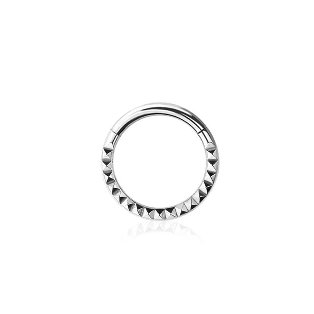 Premium Surgical Steel Side-Set Pyramid Stud Hinged Segment Ring 16g