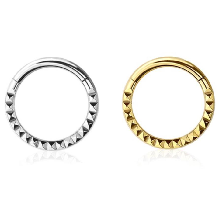 Premium Surgical Steel Side-Set Pyramid Stud Hinged Segment Ring 16g