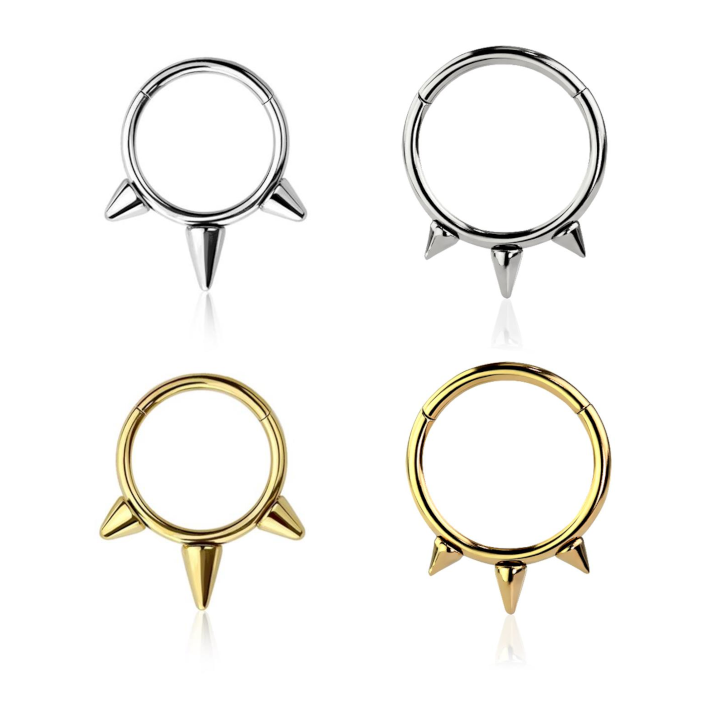 Premium Surgical Steel Triple Spike Hinged Segment Ring 16g