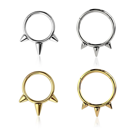 Premium Surgical Steel Triple Spike Hinged Segment Ring 16g