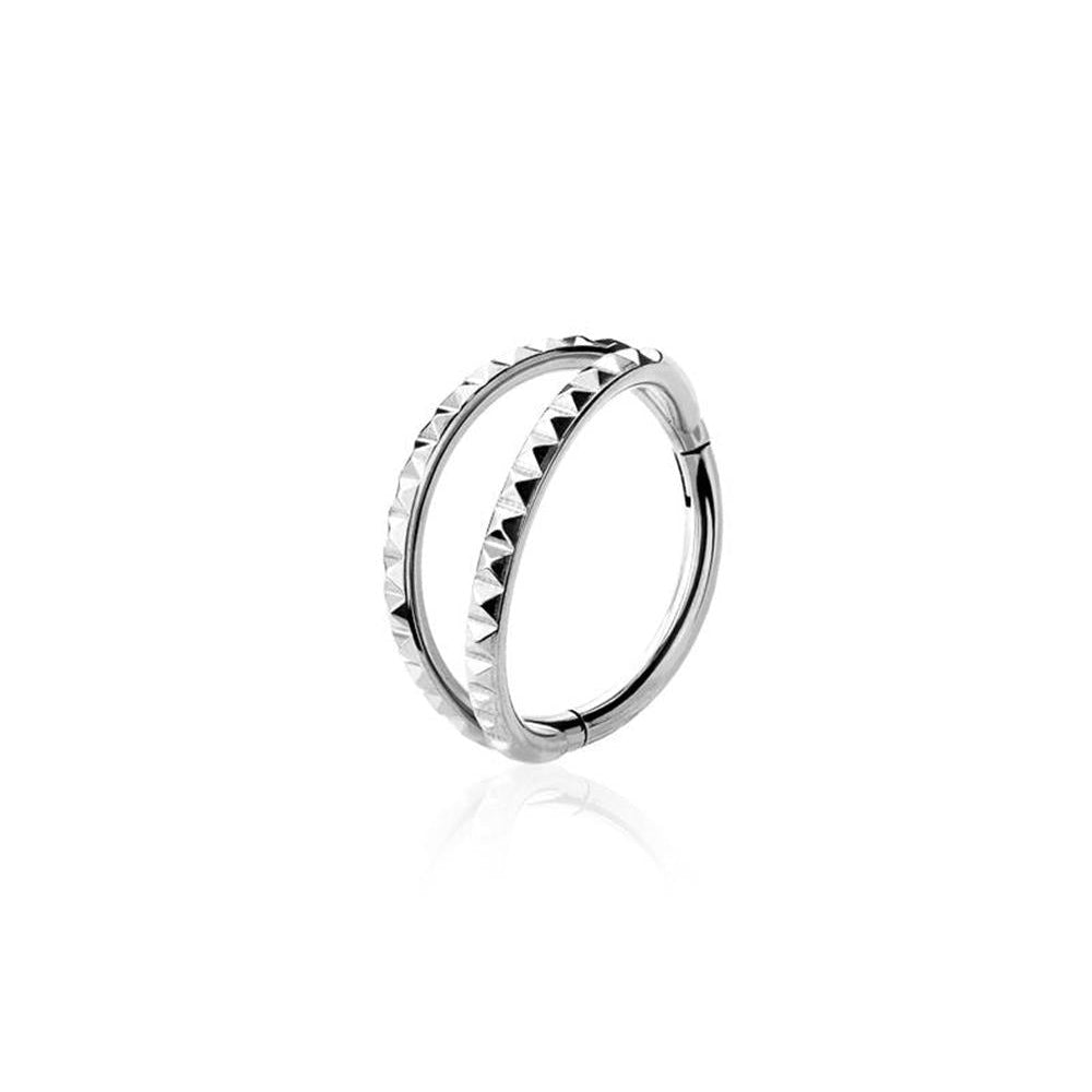 Premium Surgical Steel Double Stack Pyramid Stud Hinged Segment Ring 16g