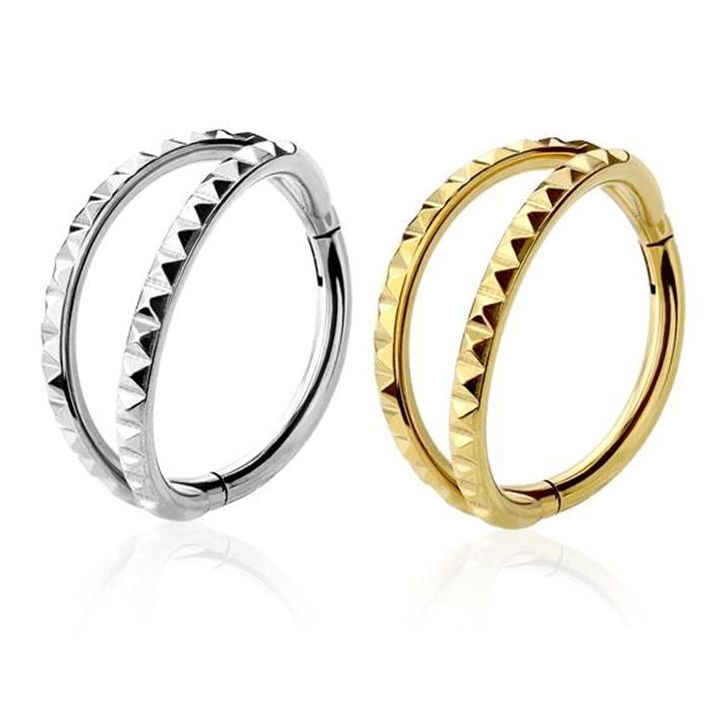 Premium Surgical Steel Double Stack Pyramid Stud Hinged Segment Ring 16g