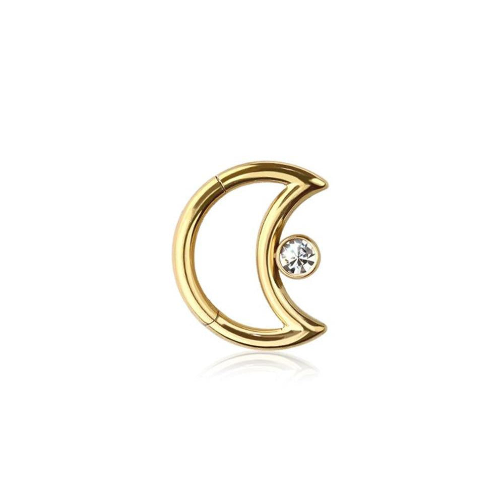 Premium Bezel-Set Crystal Crescent Moon Hinged Segment Ring 16g