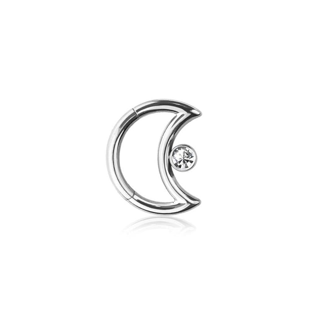 Premium Bezel-Set Crystal Crescent Moon Hinged Segment Ring 16g