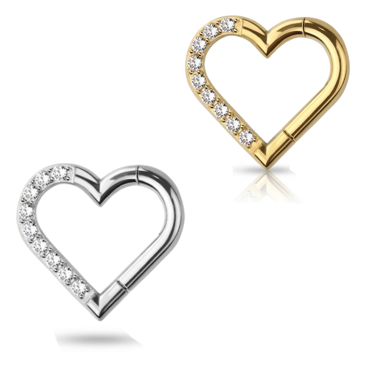 Premium Pavé-Set Crystal + Heart Hinged Segment Ring 16g