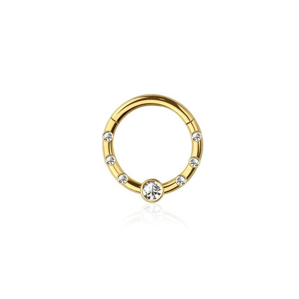Premium Surgical Steel Multi Bezel-Set Crystal Hinged Segment Ring 16g