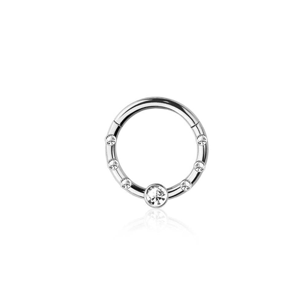 Premium Surgical Steel Multi Bezel-Set Crystal Hinged Segment Ring 16g