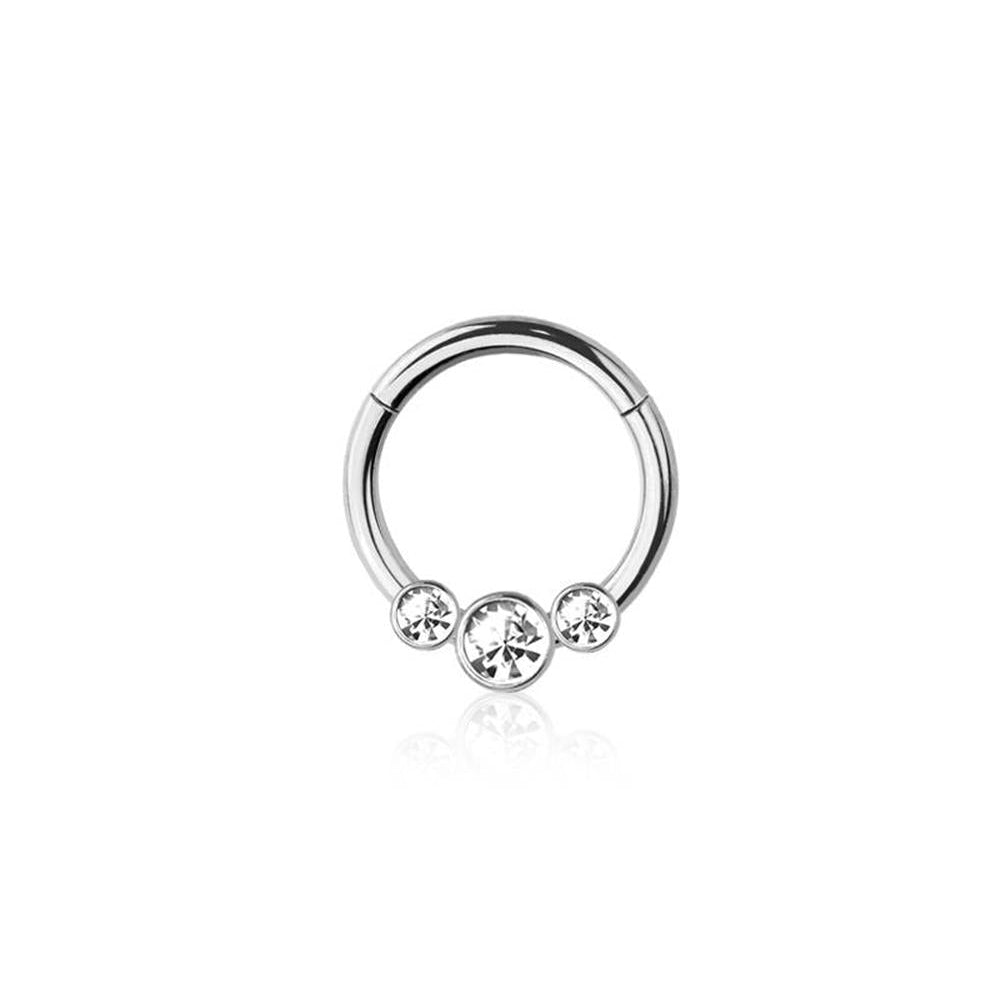 Premium Surgical Steel Graduated 3 Bezel-Set Crystal Hinged Segment Ring 16g