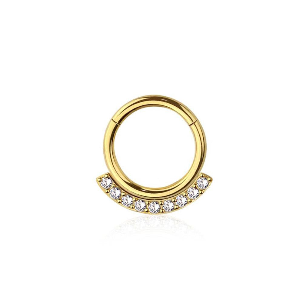 Premium Surgical Steel Side-Set Pavé-Set Crystal Arc Hinged Segment Ring 16g