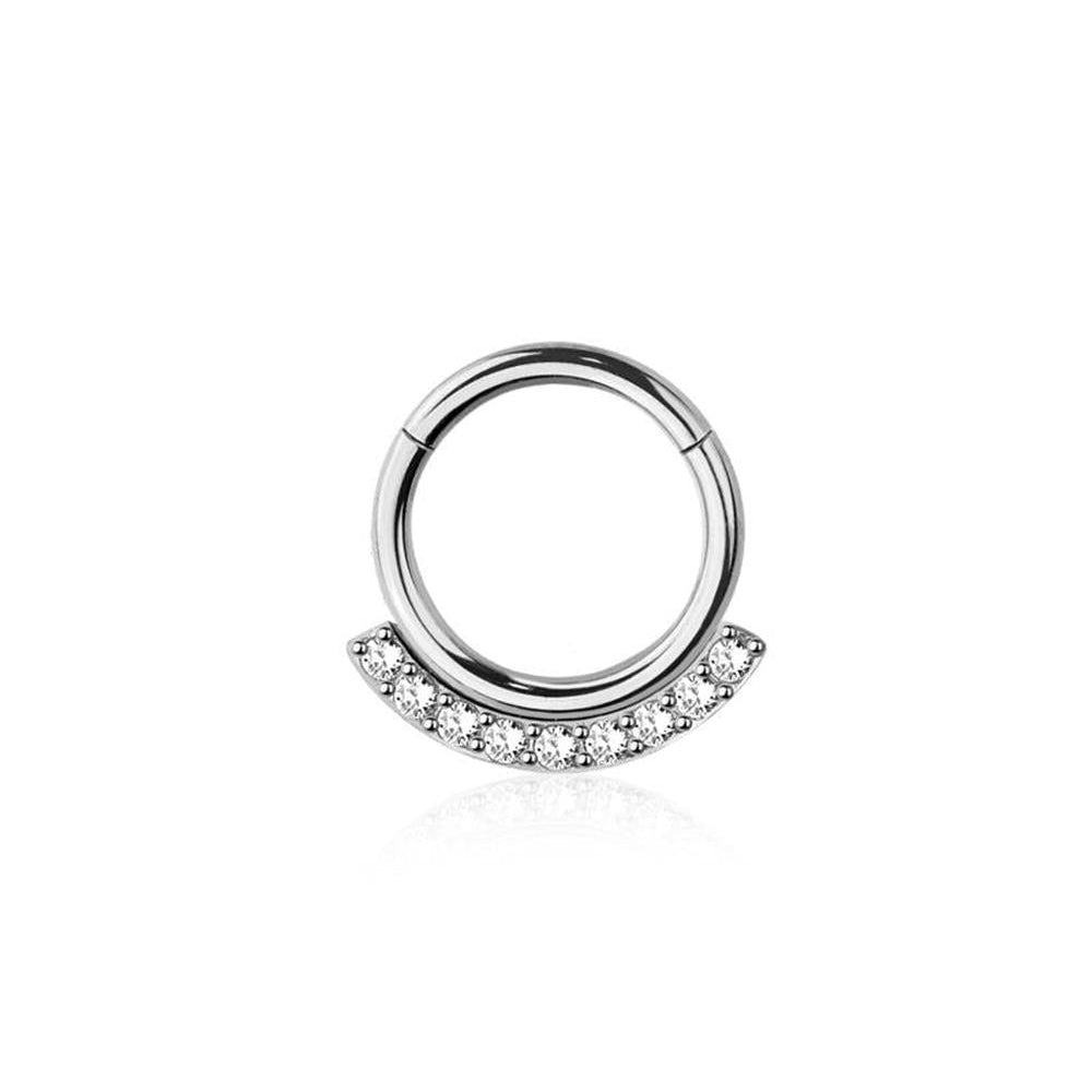 Premium Surgical Steel Side-Set Pavé-Set Crystal Arc Hinged Segment Ring 16g