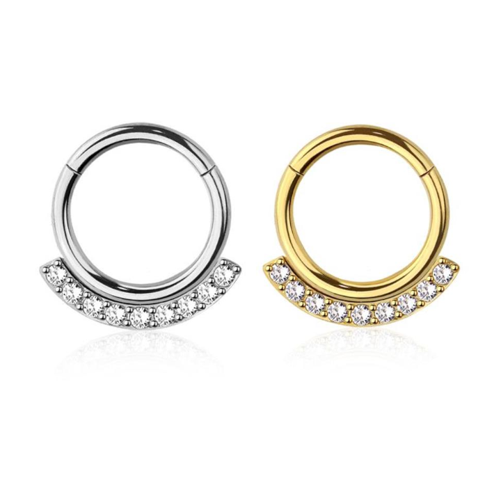 Premium Surgical Steel Side-Set Pavé-Set Crystal Arc Hinged Segment Ring 16g