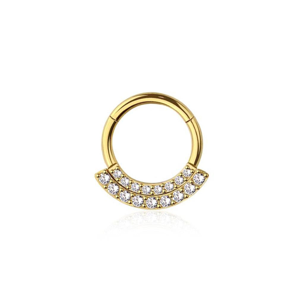 Premium Surgical Steel Side-Set Pavé-Set Crystal Double Arc Hinged Segment Ring 16g