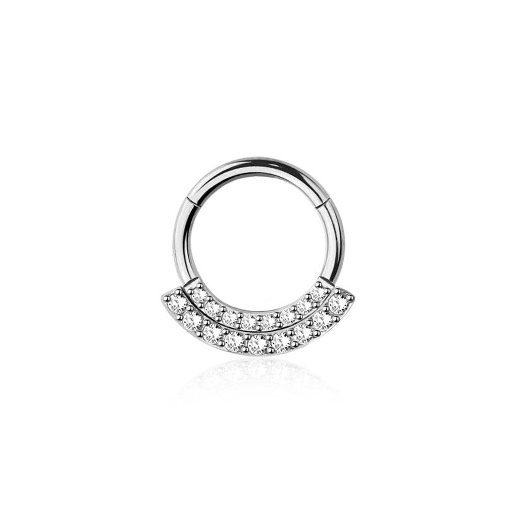 Premium Surgical Steel Side-Set Pavé-Set Crystal Double Arc Hinged Segment Ring 16g