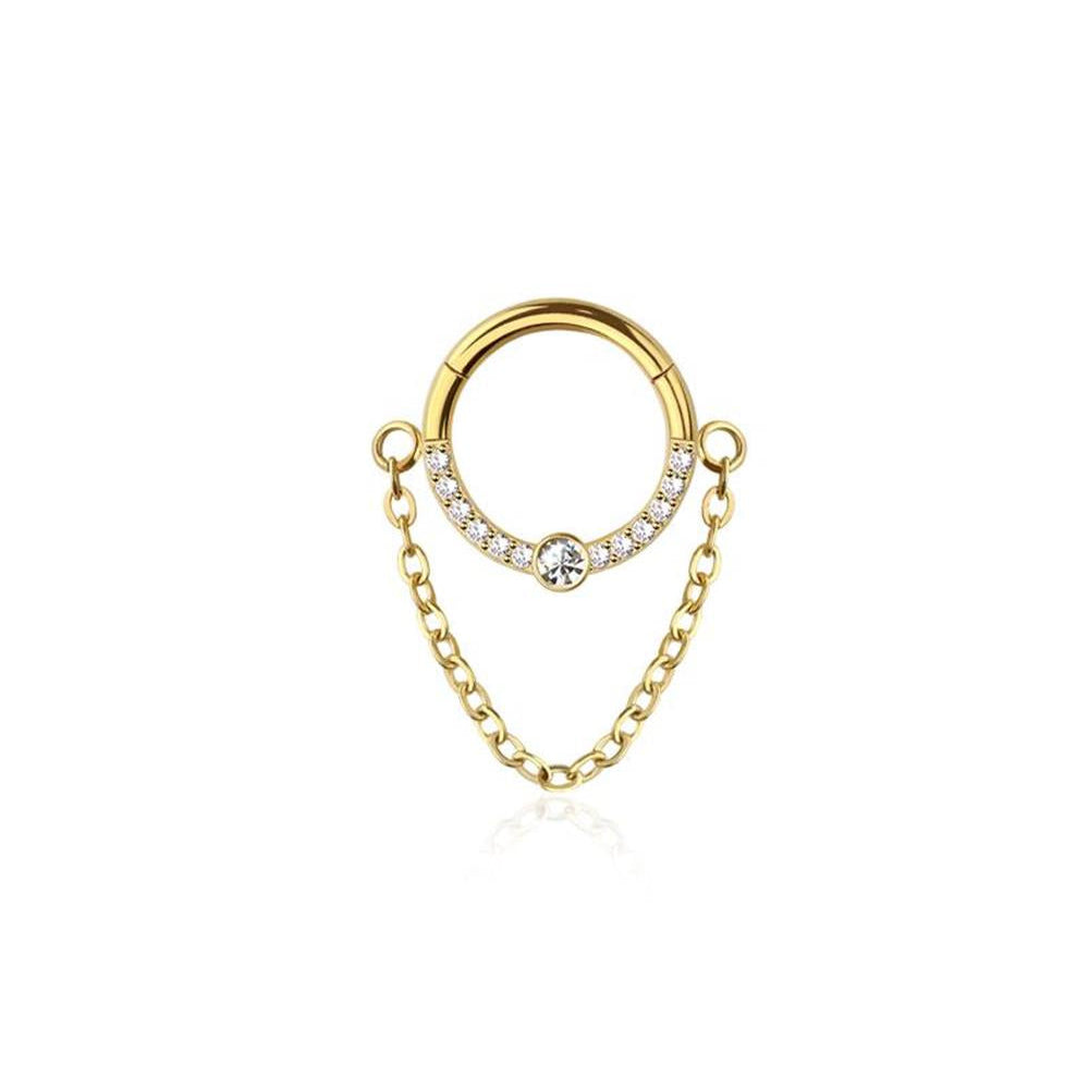Premium Surgical Steel Crystal Center + Chain Hinged Segment Ring 16g