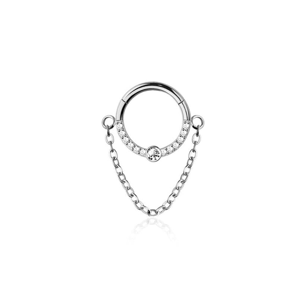 Premium Surgical Steel Crystal Center + Chain Hinged Segment Ring 16g