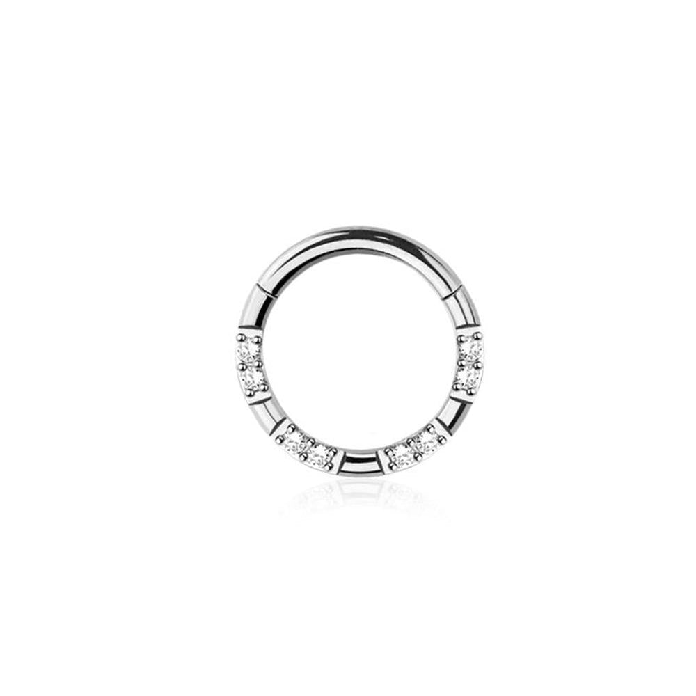 Premium Surgical Steel Alternating Crystal + Bar Hinged Segment Ring 16g